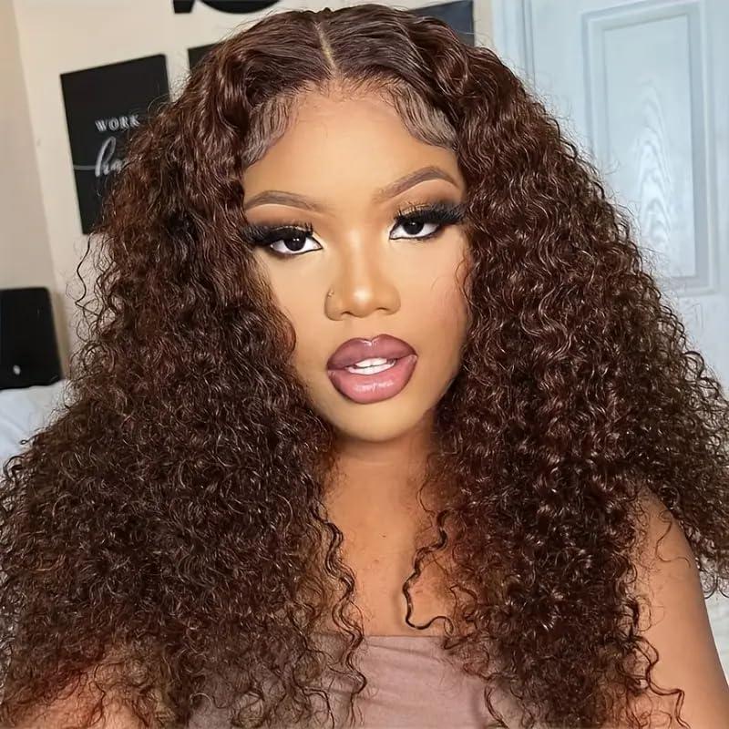 16 Inch Chocolate Brown Bob Wig Human Hair 13x4 Deep Curly Wig 200% Density HD Lace Front Wigs Human Hair For Women Pre Plucked Wet and Wavy Short Bob Wigs 4# 100% Virgin Curly Human Hair Wig