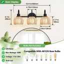 Bathroom Light Fixtures, 3-Light Black Vanity Light with Ribbed Amber Tulip Glass Shades, 20-Inch Bathroom Lighting Over Mirror for Bedroom, Living Room, Hallway (Bulbs Not Included)