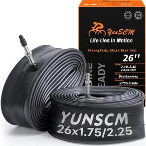 2-PCS 26'' Heavy Duty 26x1.75/1.95/2.10/2.125/2.25 Bike Tubes Presta Valve (Removable Valve) RFV40mm 45/57-559 Compatible with 26 x 1.75 26x1.95 26x2.0 26x2.10 26x2.125 26x2.20 26x2.25 Bike Tire Tubes