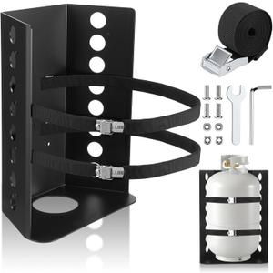 Hicarer Aluminum Propane Tank Mounting Bracket for 30 and 40 Ibs Bottle Aluminum Propane Tank Holder with Locking Strap and Protective Padding for BBQ Campervan Truck RV Trailer Overland Vehicle Boat