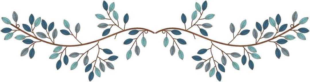 Hotop 2 Pieces Metal Tree Leaf Wall Decor Vine Olive Branch Leaf Wall Art Wrought Iron Scroll Sculptures Above the Bed, Living Room, Outdoor Decoration(Classic Style,Blue)