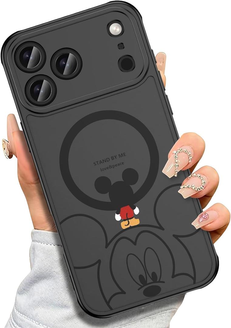 Case for iPhone 17 Pro [Compatible with MagSafe], Cute Design Magnetic Black Translucent Frosted Matte Soft TPU Bumper Hard PC Back Protective Case with Camera Protection - B-Mic