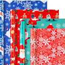 Christmas Wrapping Paper (4 Rolls: 148 sq. ft. ttl) Funny Snowmen, Snowflake, Dogs, Christmas Trees and Santa Claus with Gifts - Christmas Elements Collection - 30 inches x 14.8 feet Per Roll
