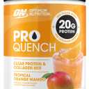 Optimum Nutrition Pro Quench, 10g Clear Protein, 10g Collagen peptides & Electrolyte Powder Drink Mix, Tropical Orange Mango, 20 Servings, 520 Grams 