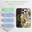 Compatible for iPhone 16 Pro Case Vintage Butterfly Rose Cute Aethetic Design for Women Girls [Compatible with Magsafe] Shockproof Anti-scratch Phone Case for iPhone 16 Pro, Retro Butterflies