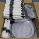 I00000 350 Pcs Clear and Black Plastic Plates,Black Dinnerware Set, Include 50 Dinner and 50 Dessert Plates,50 Plastic Cups,50 Pre Rolled Napkins with Cutlery for Party