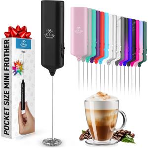 Mini & Mighty Milk Frother Wand - Powerful Handheld Drink Mixer - Stocking Stuffer Coffee Frother For Latte, Cappuccino, Matcha, Hot Chocolate, Creamer - Black