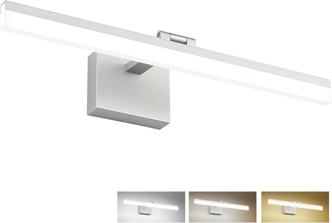 SOLFART 23.6 inch 3 Color Temperature Dimmable Modern Adjustable Light for Bathroom Lighting Fixtures LED Modern Silver Vanity Lights 3000K/ 4500K/ 6000K