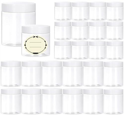 TUZAZO 16Pack Empty Plastic Slime Containers with Lids and Labels - 8pcs 8 OZ and 8pcs 4 OZ Small Plastic Jars for Lotion, Cream, Ointments, Makeup, Glitters, Samples, Travel Storage