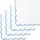 PurpleEssences Scalloped Embroidery Cloth Napkins Table Decor Fall Thanksgiving 100% Cotton Set of 4-18 x 18 inch - White - Edges - Light Blue