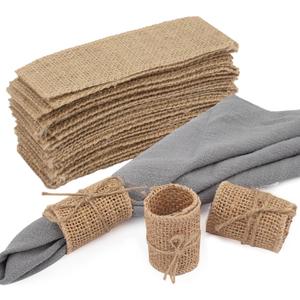 100pcs Burlap Napkin Rings with Wired Edge Disposable Napkin Rings Napkin Bands for Country Wedding Decorations Party Dinner Table Decorations