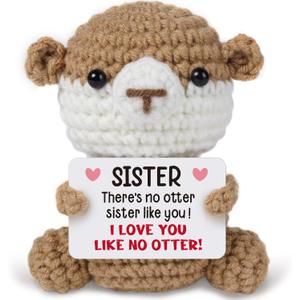 Funny Gifts for Sister, Birthday Gift for Sister, Sisters Gift from Sis, Inspirational Stress Relief Gifts - Cute Handmade Crochet Otter Presents for Sisters.