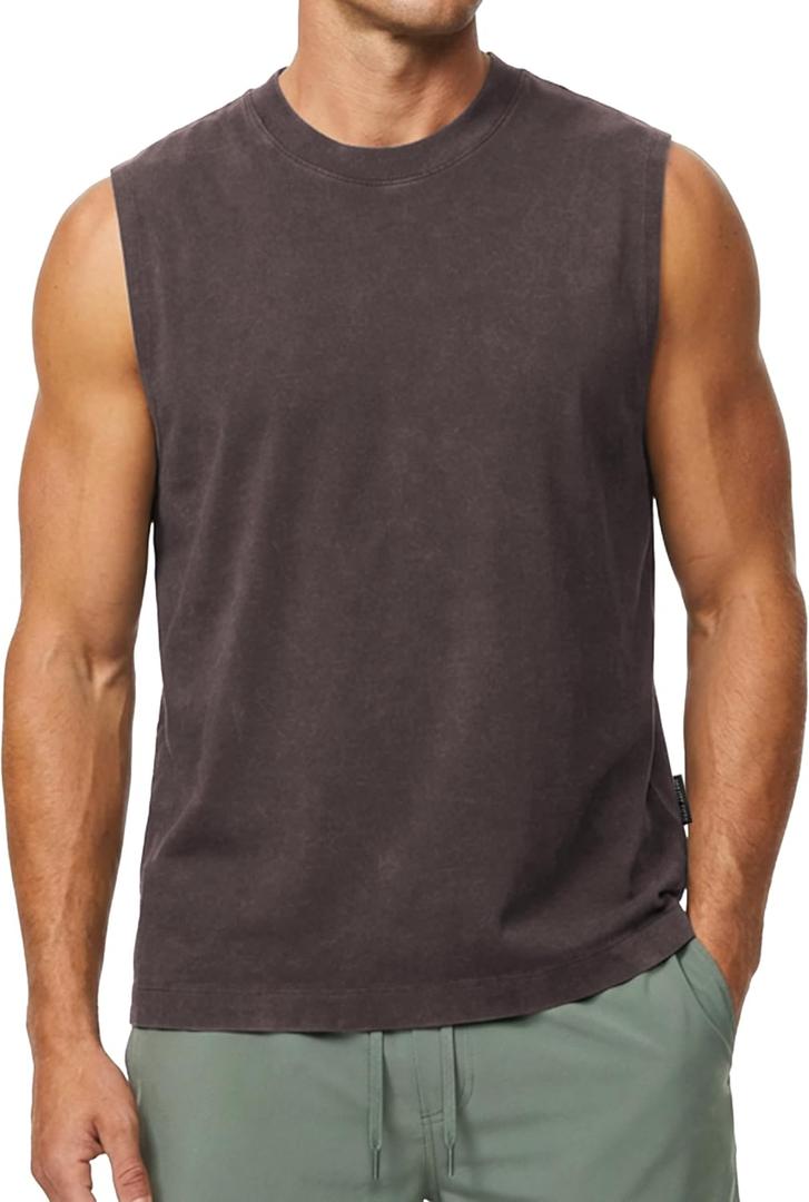 Men's Cotton Blend Workout Muscle Tank Top (Brown, XL)