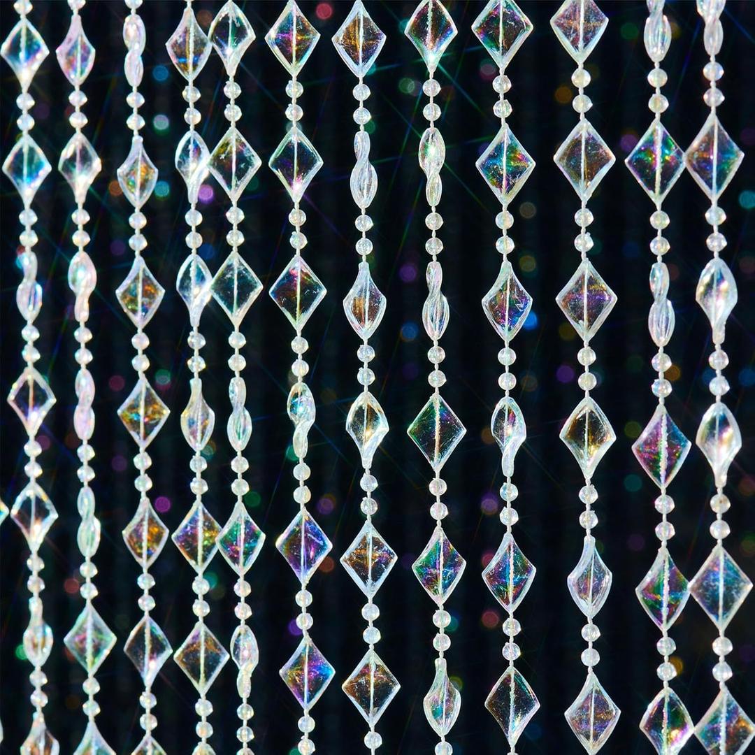 Colorful Crystal Beaded Curtain Hanging Door Beads String Curtain 36 Strands Decorative Shiny Clear Acrylic Iridescent Diamond Cut Room Divider for Doorway Party Home Decor (3FTx6.5FT)