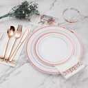 BESTVIP 700PCS Rose Gold Disposable Dinnerware Set for 100 Guests, Plastic Plates for Party, Wedding, Christmas, Include: 200 Plastic Plates, 100 Gold Silverware, 100 Cups, 100 Napkins