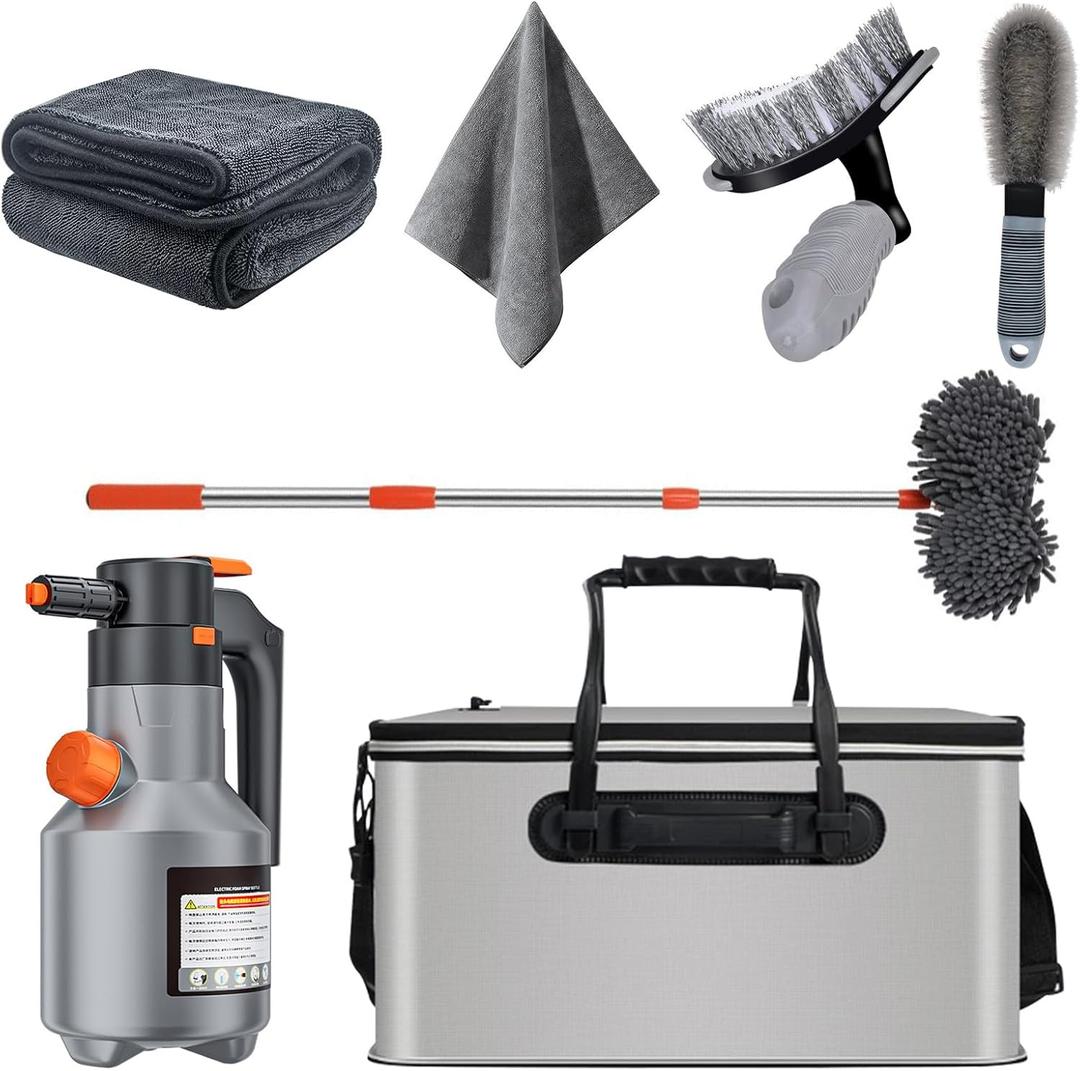 Car Detailing Kit Car Cleaning Kit with Foam Gun Sprayer Professional Car Wash Kit Car Cleaner Detailing Brushes Collapsible Bucket Car Wash Tire Brush Absorbent Car Drying Towel
