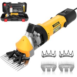 PAT JUUMG 1000W Sheep Shears Electric Farm Livestock Haircut with 2 Blades Professional Animal Clippers 6 Speed Heavy Duty Electric for Thick Horses Sheep Alpacas Goats(Yellow)