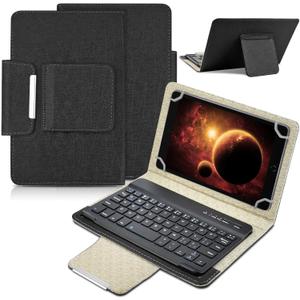 DETUOSI Universal 8.0 inch Android Tablet Case with Keyboard, Removable Wireless Bluetooth Keyboard + PU Leather Folio Book Cover + Stand, Travel Portable Sleeve for iOS/Android/Windows System Tablet