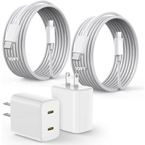45W Apple 17 16 15 Fast USB C Charge Block, 2-Pack Apple Charger Plug & 10FT Long USB C Cable Cords,iPhone 17 Charger Fast Charging,Compatible with iPhone 17/16/15/Air/Pro/Pro Max/e/Plus/iPad/AirPods