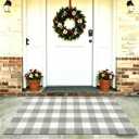 SEEKSEE Buffalo Plaid Outdoor Rug 3' x 5' Gray and White Front Door Mat, Layering Rug for Porch, Washable Doormat, Front Porch Rug for Outdoor Entrance Entryway Patio Porch Decor