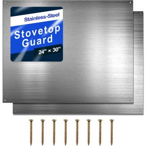 Oudain 24 x 30 Inch Stainless Steel Backsplash Kitchen Reversible Metal Backsplash Behind Stove Metal Sheet Panels with 4 Pre Drilled Holes and Screws for Wall Protector(2 Set)