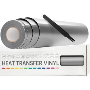 VinylRus Heat Transfer Vinyl-12 x 25FT Iron on Vinyl Roll for Shirts, HTV Vinyl for Silhouette Cameo, Easy to Cut & Weed (Silver)