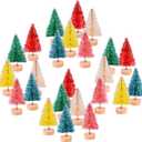 KUUQA 24Pcs Multicolor Mini Sisal Trees Bottle Brush Trees Mini Christmas Trees Pine Trees with Wood Base Winter Snow Ornaments Tabletop Tree for Xmas Decor Diorama Models (6 Colors), SMALL SIZE TREES