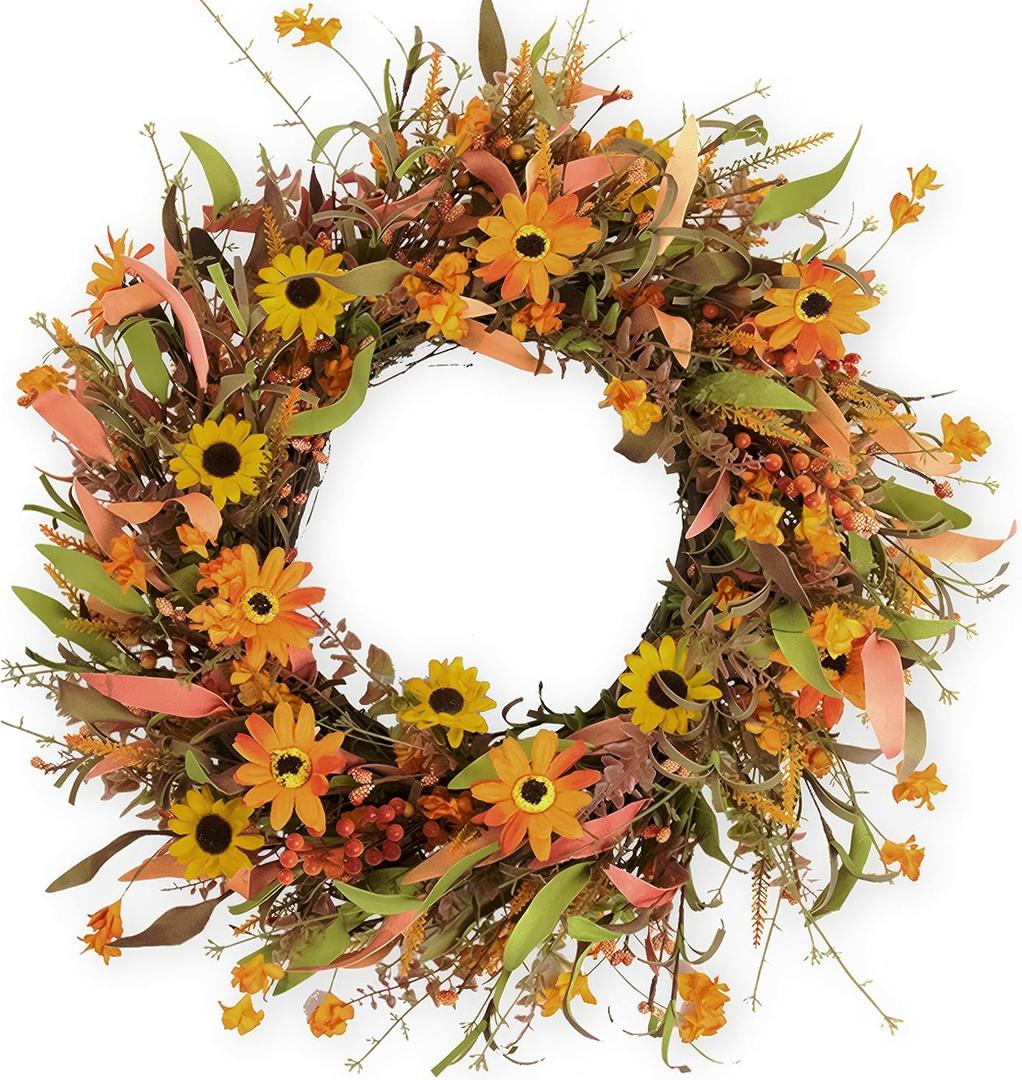 JINGHONG Fall Wreaths for Front Door 24 Inch Artificial Fall Wreath Large Autumn Wreath for Outside Wall Porch Harvest Thanksgiving Day Celebration