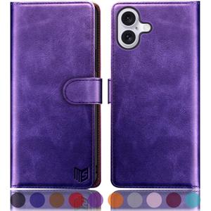SUANPOT Compatible with iPhone 16 6.1" Wallet case with RFID Blocking Credit Card Holder,Flip Book PU Leather Protective Cover Women Men for Apple 16 Phone case Purple