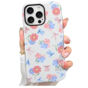 pmxlfo Case Designed for iPhone 15 Pro Max, Blue & Pink Bow Little Floral Pattern[Compatible with MagSafe] Hard PC+ Soft TPU Heavy Duty Shockproof Drop Protective Women Girls Phone Case