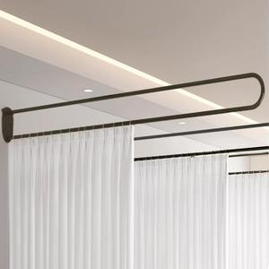 Hanging Room Divider Curtain Rod U Shaped Wall Divider for Privacy Separation Modern Room Separator Curtain Track Metal Space Divider for Bedroom, Fitting Room and Beauty Salon Privacy (Black), Pack of 1 