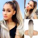 Oseti Long Straight Ponytail Extension Tail Warping Drawstring Ponytail for Women Fake Hair Piece 22inch Fake Pony Tails Clip in Heat Resistant Synthetic Hairpieces for Women (Ombre Brown to Blonde)