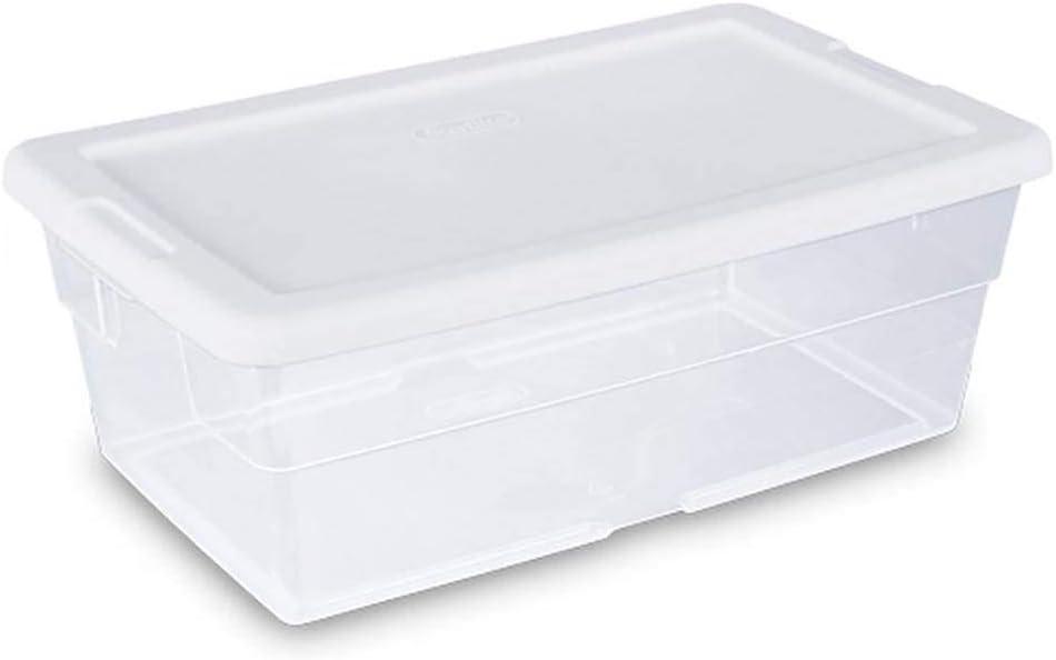 Sterilite 6 Qt Storage Box, Stackable Bin with Lid, Plastic Container to Organize Shoes and Crafts on Closet Shelves, Clear with White Lid, 1-Pack