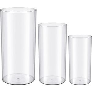 meekoo 3 Pcs Flower Acrylic Vase Cylinders Round Decorative 4 x 8 in, 5 x 10 in, 6 x 12 in Vase Break Resistant Acrylic Flower Cylinder for Centerpiece Home Wedding Decor(Clear, Classic)