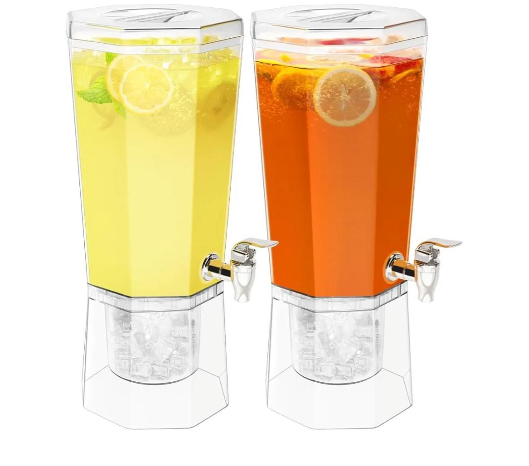 Lifewit 1 Gallon Drink Dispenser for Parties 2 Pcs, 4L Plastic Beverage Container with Stand for Juice/Tea/Soda & Lemonade, Clear Water Pitcher with Spigot for Mimosa Bar Hosting 39 x 16 cm/15x6"