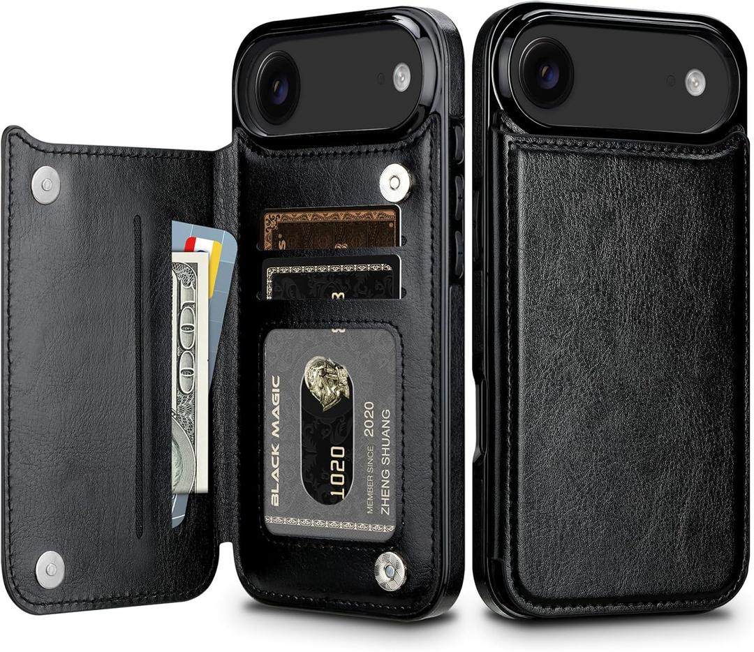 HianDier for iPhone 17 Air Case Wallet with Card Holder PU Leather for iPhone 17 Air Phone Case with Double Magnetic Closure Women Men Shockproof Protective Flip Protective Cover-Black