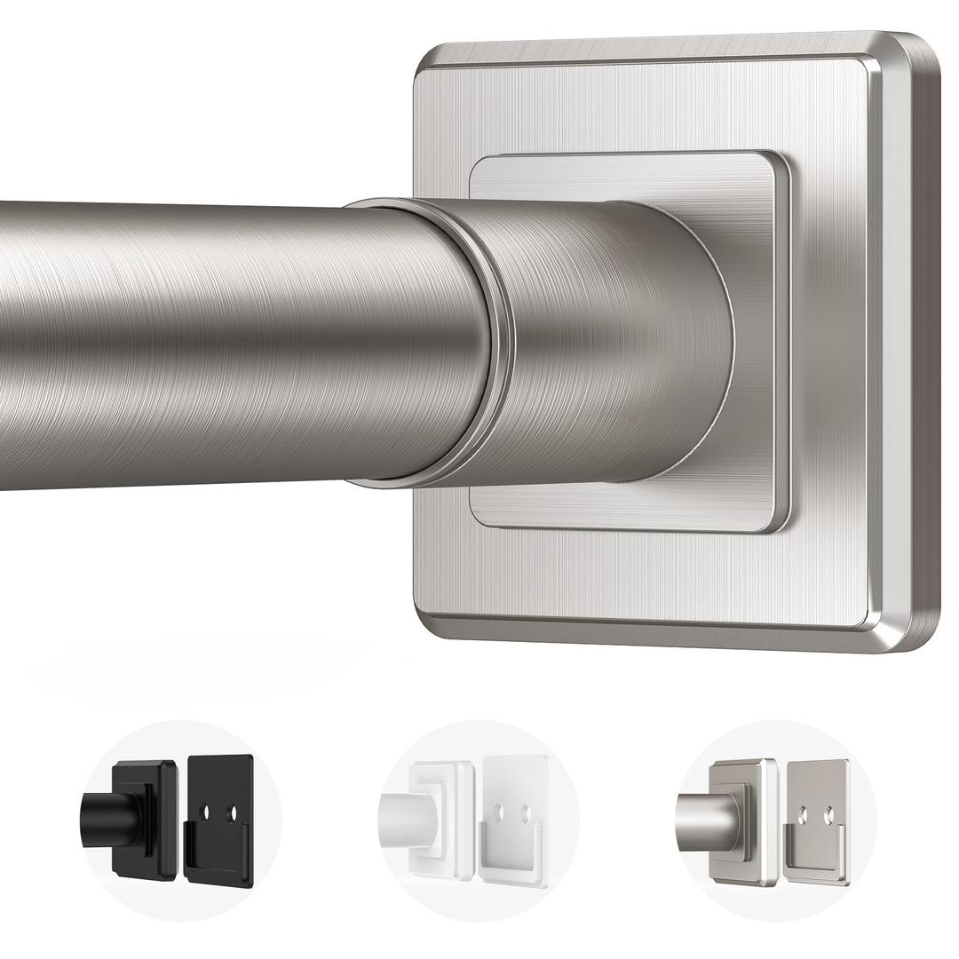 Haryaers Brushed Nickel Shower Curtain Rod, Spring Tension Curtain Rod 30-40”, No Drill or Screw Installation Shower Rod for Bathroom, Closet, Kitchen with Brackets