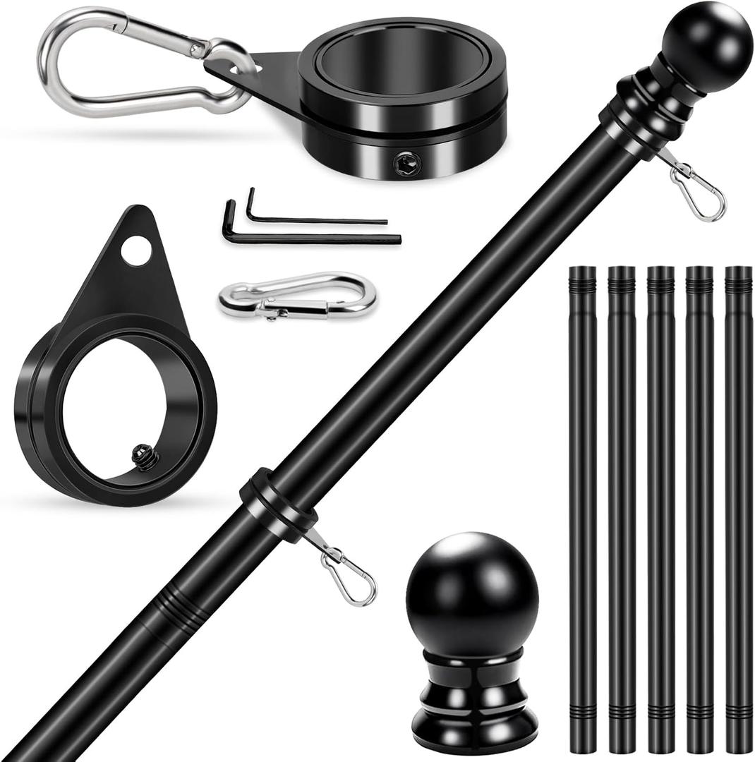 Flag Pole for House, REERON 6 FT Stainless Steel Spinning Flagpole Kit, 1" Rustproof Porch Flag Pole with 360° Tangle Free Metal Flagpole Ring for Residential Outdoor Sport for 3x5 Flag,Without Holder