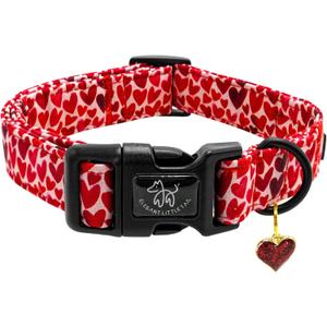 Elegant little tail Valentine's Dog Collar, Red Heart Dog Collars Female or Male Adjustable Cotton Pet Collar with Quick Release Buckle for Small Medium Large Dogs (Medium (Pack of 1))