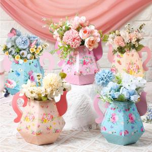 Fulmoon 6 Pcs Tea Party Decorations 6.7'' Flower Boxes Centerpiece Princess Centerpieces for Tables Teapot Vase Table Decor for Floral Tea Themed Birthday Party Baby Shower Wedding (Cute)