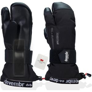 devembr Three-Finger Ski Gloves with Wrist Guards, Warm Snowboarding Gloves (Black/Gray) (Small)