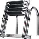 Heavy Duty Pontoon Boat Ladder, 316 Stainless Steel 4 Step Telescoping Folding Rear Entry Inboard Ladder All Welded Reinforce Dock Swim Deck Ladder with Wide Steps Strong Handrails
