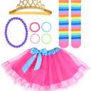 Fairy Costume Set Fancy Pink Bule Tutu Skirt Necklace Bracelet Crown Hairband Colorful Striped Socks for Princess Dress Up Pretend Play Party