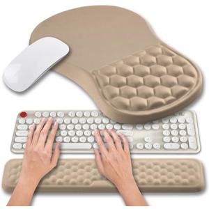 Hokafenle 2 in 1 Ergonomic Mouse Pad Wrist Support & Wrist Rest for Computer Keyboard Set, with Relieve Carpal Tunnel Pain Massage Bulge and Full Memory Gel Design (2In1 Set, Sand Color)