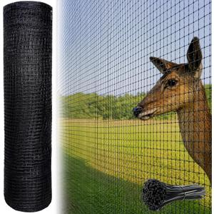 7x100ft Deer Fence Netting Animal Fence Barrier with 100 Zip Ties, Plastic Heavy Duty Mesh Fence Barrier Garden Protection Fencing for Snow, Poultry, Yard and Construction (Black, 7ftx100ft)