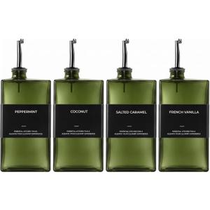 WISIMMALL Olive Oil Dispenser Bottle For Kitchen, 17OZ UV-Blocking Oil And Vinegar Dispenser Set Of 4, Soy Sauce Cooking Oil Dispenser with 4 Stainless Steel Pourers & 44 Labels