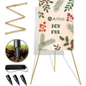 Display Easel Stand for Sign, Lightweight Tripod with Bag, Portable Adjustable Artist Easels for Outdoor Painting Canvas/Posters/Wedding, 1PC Gold