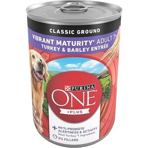Purina ONE Plus Senior Wet Dog Food, Turkey & Barley, (12) 13 oz Cans EXP: 04/2028