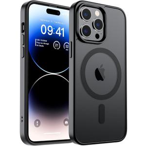 SUPFINE Magnetic for iPhone 14 Pro Max Case (Compatible with MagSafe) (Military Grade Drop Protection) Translucent Matte Shockproof Phone Cover,Black
