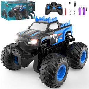 Remote Control Car, 20km/h All Terrain Monster Tuck Toys with Upright Driving and 360 Rotation, Remote Control Tuck with Auto Demo, 2.4Ghz Rc Car, Monster Trucks for Boys and Girls 3+ 4-7 8-12 (Black)